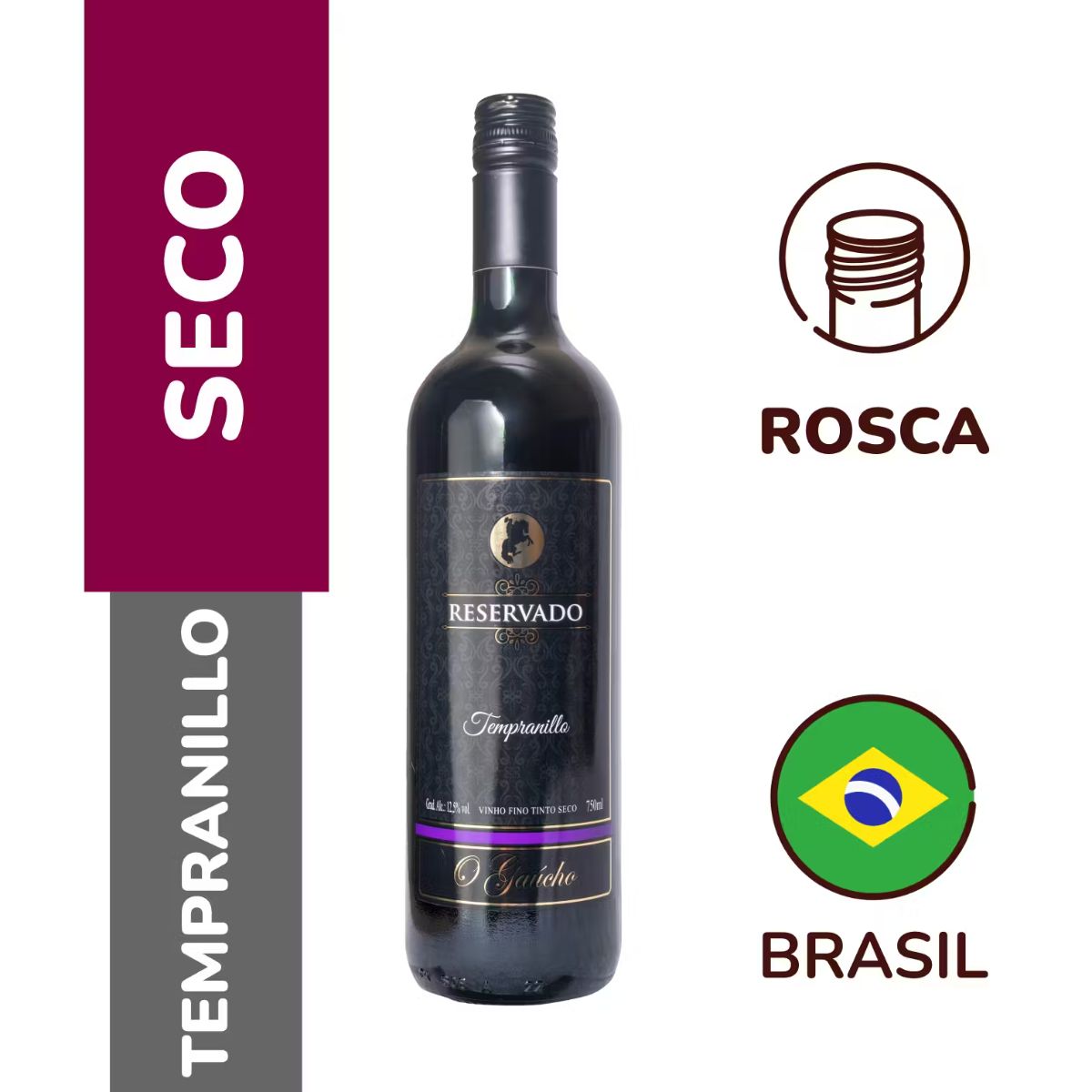 VINHO FINO TEMPRANILLO O GAUCHO 750ML